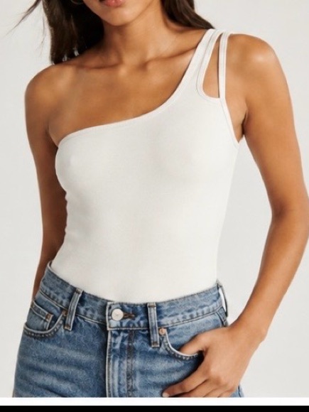 Abercrombie & Fitch Light Tan One-Shoulder Double-Strap Bodysuit